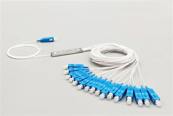 1X16 PLC Fibre Splitter, Steel Tib, Bare Fibre 250μm, SC UPC, Singlemode